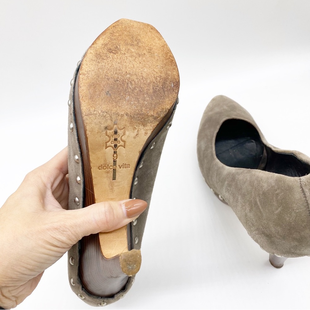 Dolce Vita-Dark Taupe Suede Studded wood heel 9 - Picture 8 of 9